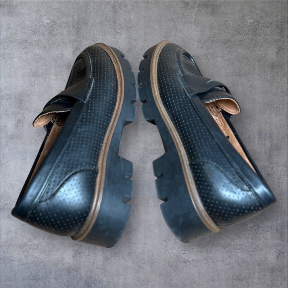 White Mountain Loafer Gunner Lug Sole Platform Black Leather Chunky Shoes 8 Wide - Picture 4 of 8